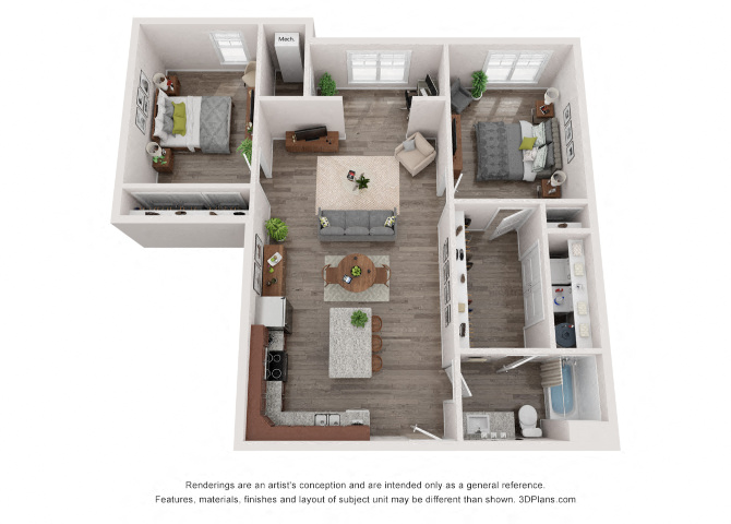 Floor plan for 2 beds, 1 bath, 1026 sqft
